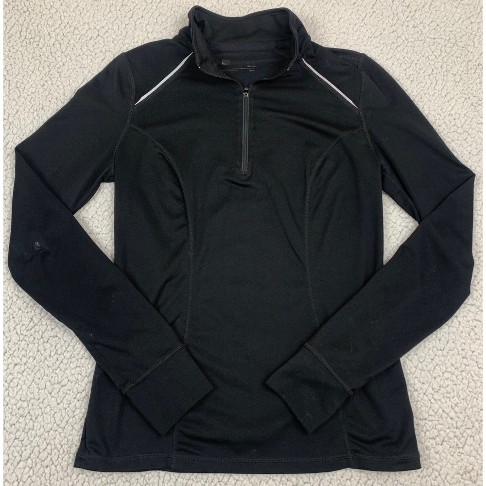 Xersion Athletic Top Womens Black Stretch Long‎ Sleeve Quarter-Zip Activewear